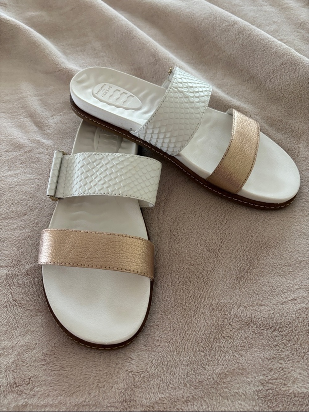 Sperry White & Rose Gold Double Strap Slide Sandals for Women
